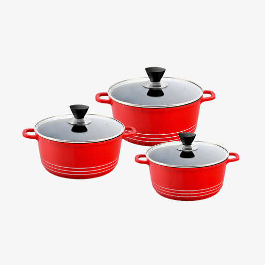 Laria 3 Piece Red Non-Stick Die Cast Stockpot Set