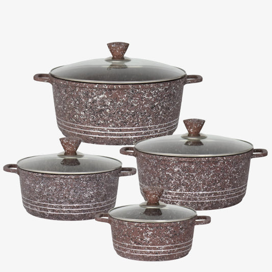 Laria Granite Die Cast Stockpot Pan Set 4pcs Brown