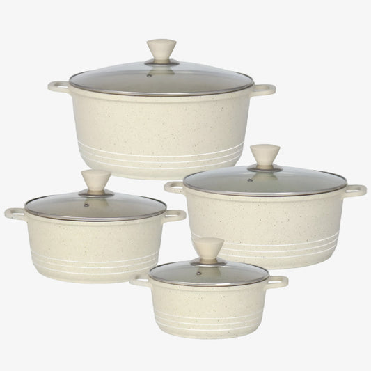 Laria Non Stick Die Cast Stockpot Pan Set 4pcs Cream