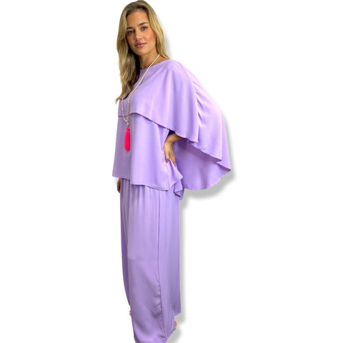 Cape Butterfly Top & Wide Leg Pants Co-ord Set Plus Size