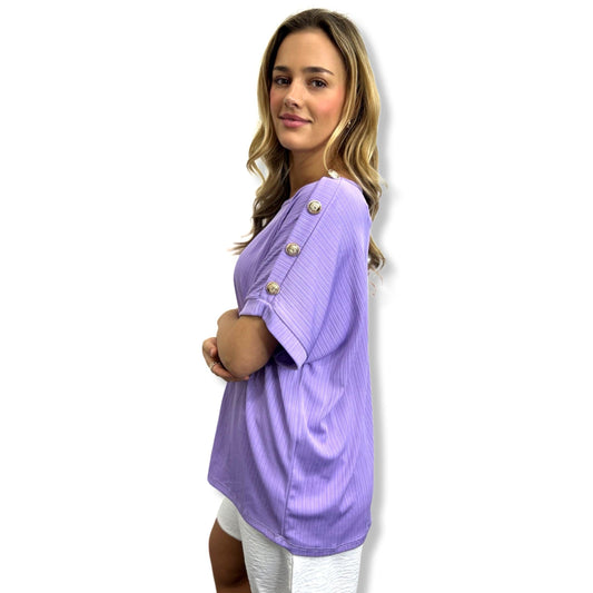 Lilac Ribbed Gold-Button Tee