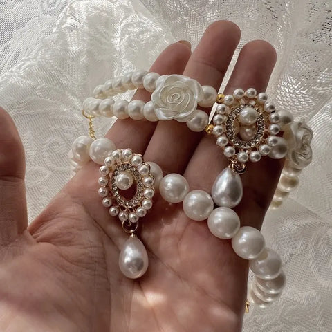 Luxury Double Pearl Pet Necklace Classic Collar for Small Dogs & Cats