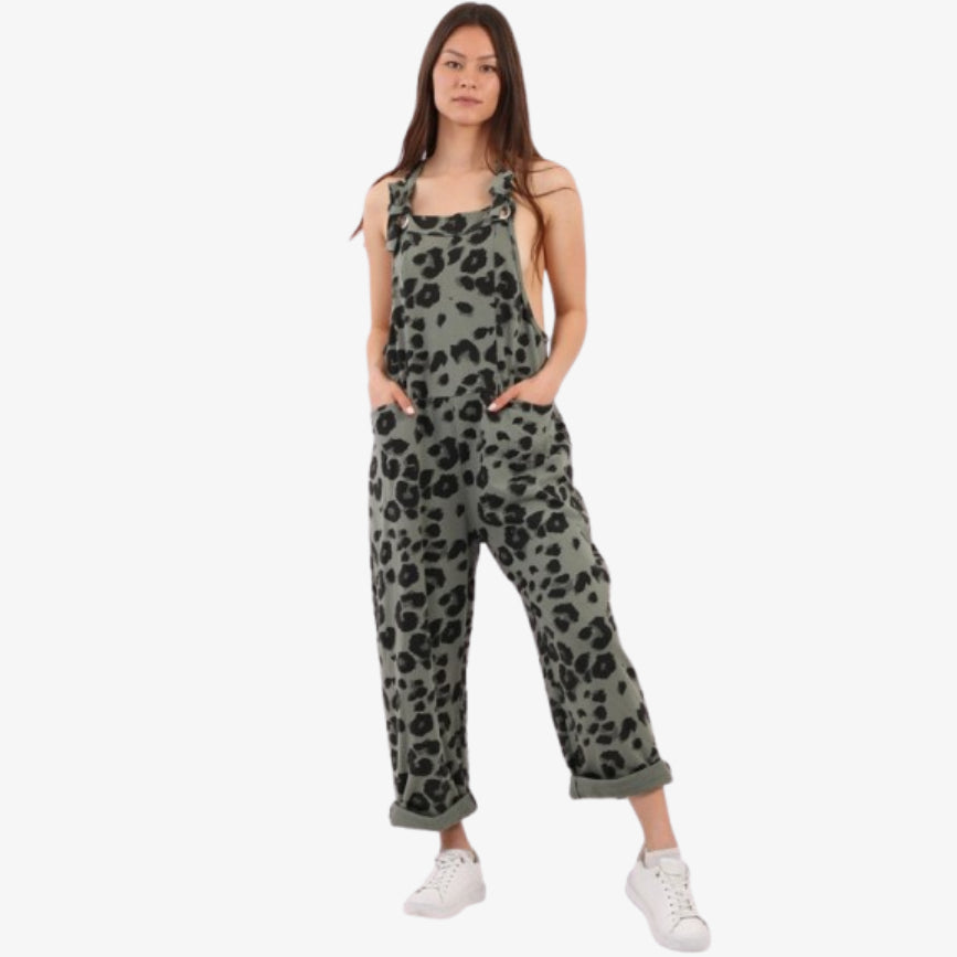 Made In Italy Leopard Print Cotton Lagenlook Dungaree