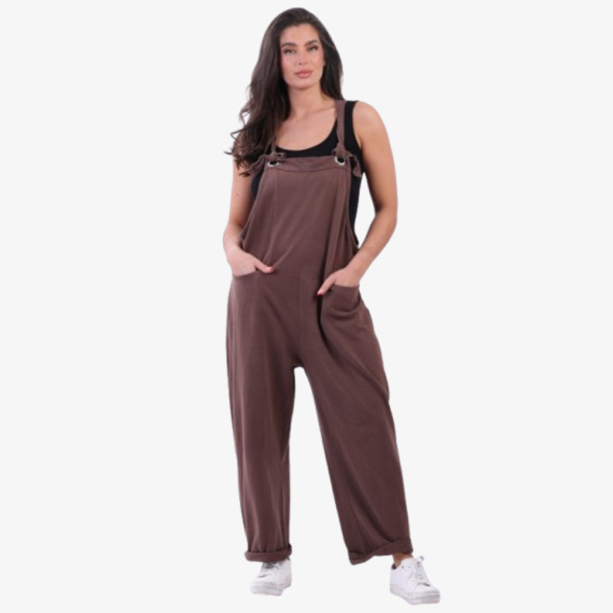 Made In Italy Plain Cotton Wide Leg Pabo Dungaree