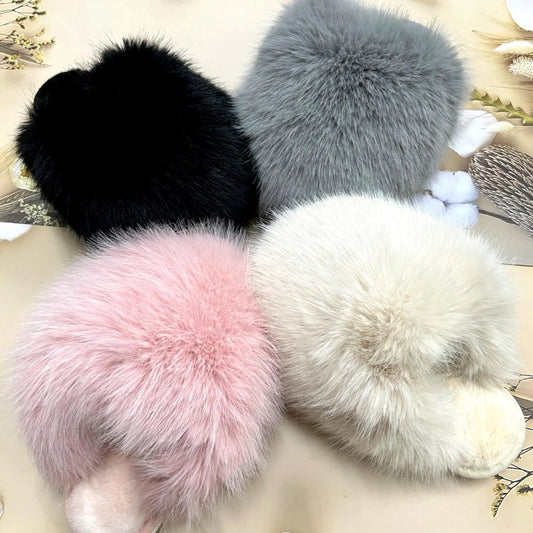 Ladies Faux Fur Pom Pom Slippers