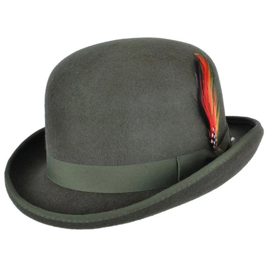 Unisex Hand Made Felt Bowler Hat in Olive Green