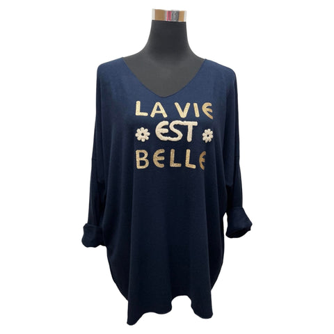 "La Vie Est Belle" V-Neck Pullover Sweater (Various Colors)