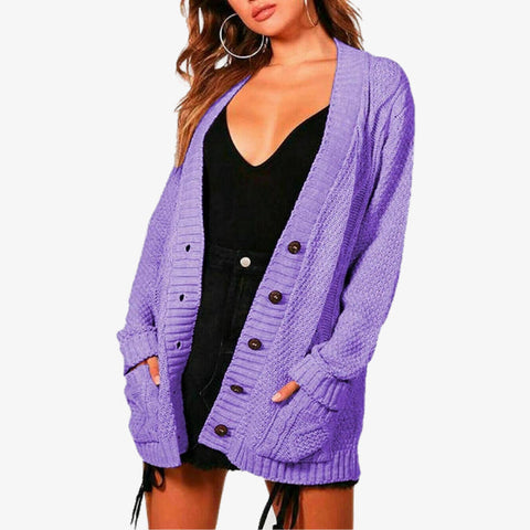 Women's Chunky Cable Knit Button-Up Cardigan