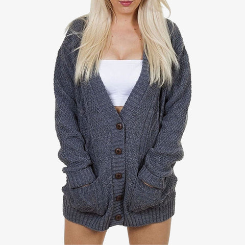 Women's Chunky Cable Knit Button-Up Cardigan