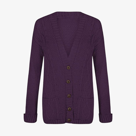 Women's Chunky Cable Knit Button-Up Cardigan
