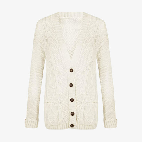 Women's Chunky Cable Knit Button-Up Cardigan