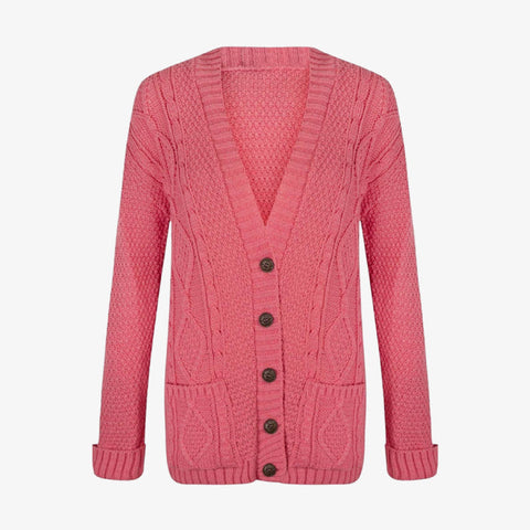 Women's Chunky Cable Knit Button-Up Cardigan