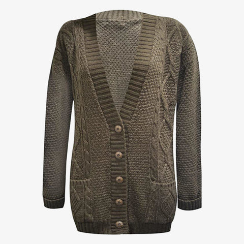 Women's Chunky Cable Knit Button-Up Cardigan