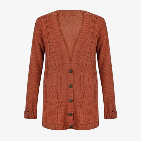 Women's Chunky Cable Knit Button-Up Cardigan