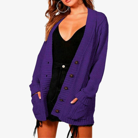 Women's Chunky Cable Knit Button-Up Cardigan