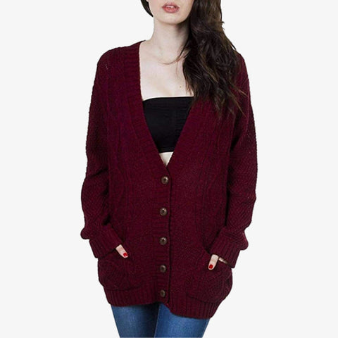 Women's Chunky Cable Knit Button-Up Cardigan
