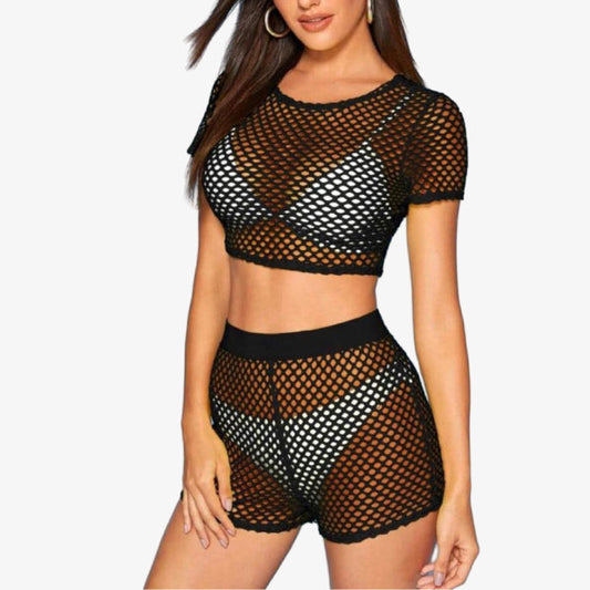 Women's Long Sleeve Fishnet Bodycon Mini Dress