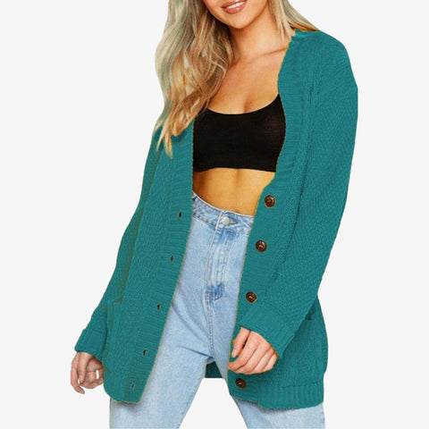 Women's Chunky Cable Knit Button-Up Cardigan