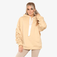 Ladies Ruched Sleeve Oversized Hoodie with Ribbon