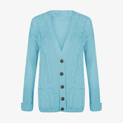 Women's Chunky Cable Knit Button-Up Cardigan