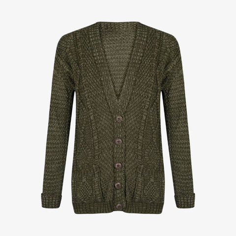 Women's Chunky Cable Knit Button-Up Cardigan