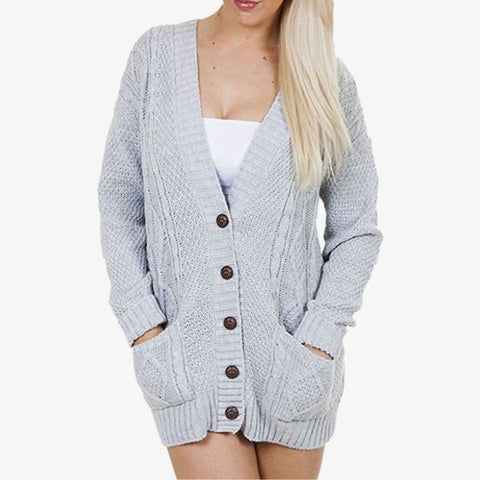 Women's Chunky Cable Knit Button-Up Cardigan
