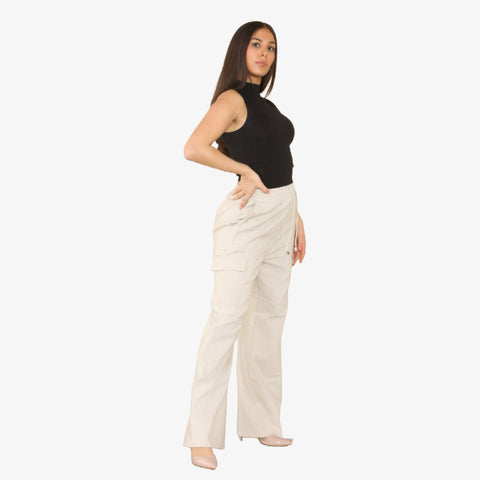 New Ladies Cargo Combat Stretch Trousers Womens Flared Pants