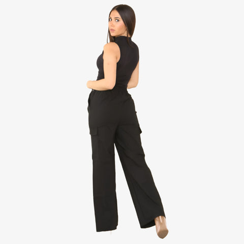 New Ladies Cargo Combat Stretch Trousers Womens Flared Pants