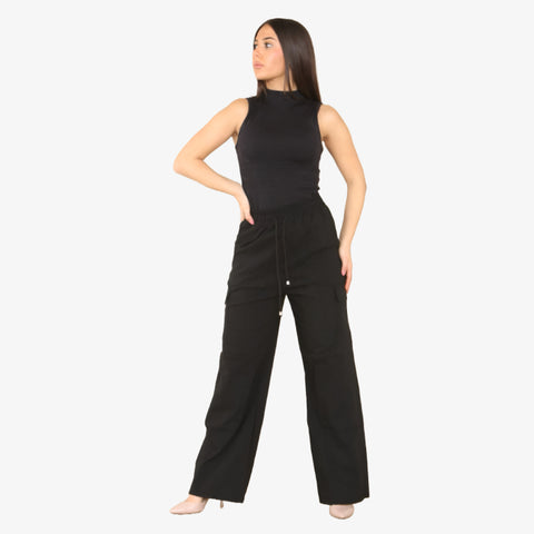 New Ladies Cargo Combat Stretch Trousers Womens Flared Pants