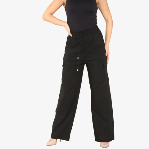 New Ladies Cargo Combat Stretch Trousers Womens Flared Pants