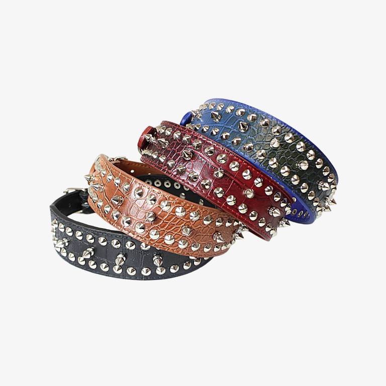 Pet Dog Adjustable PU Leather Studded Collar 4.5 x 56cm