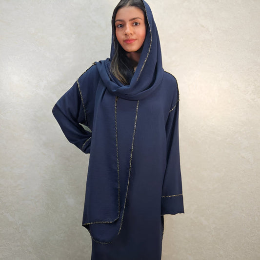 Jamiah Navy Blue Abaya with Elegant Gold Detailing
