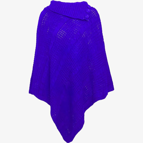 New Ladies 3 Button Knitted Cable Poncho Scarf Winter Jumper