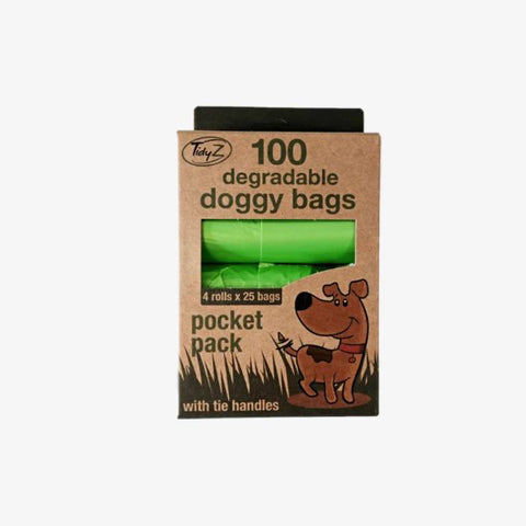 Degradable Doggy Poop Bags with Tie Handles Pack of 100 (4 Rolls) 32 x 36 cm