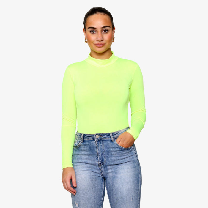 Elegant High Polo Neck Stretch Bodysuit Tee
