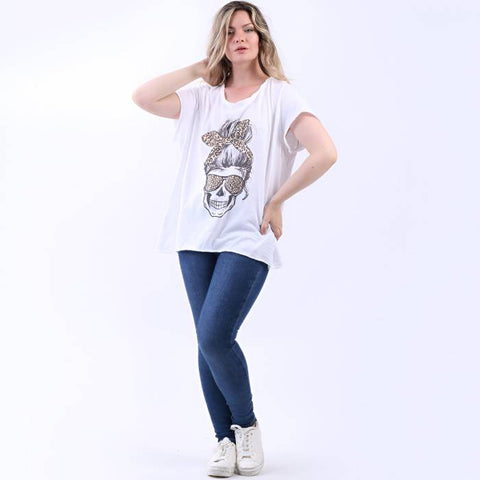 Italian Camo Skull Print Baggy Cotton T-Shirt