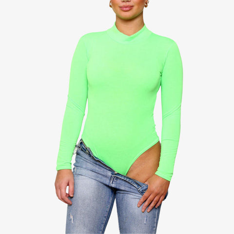 Elegant High Polo Neck Stretch Bodysuit Tee