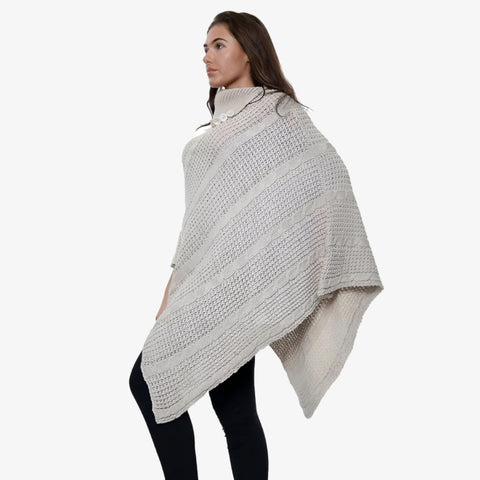 New Ladies 3 Button Knitted Cable Poncho Scarf Winter Jumper