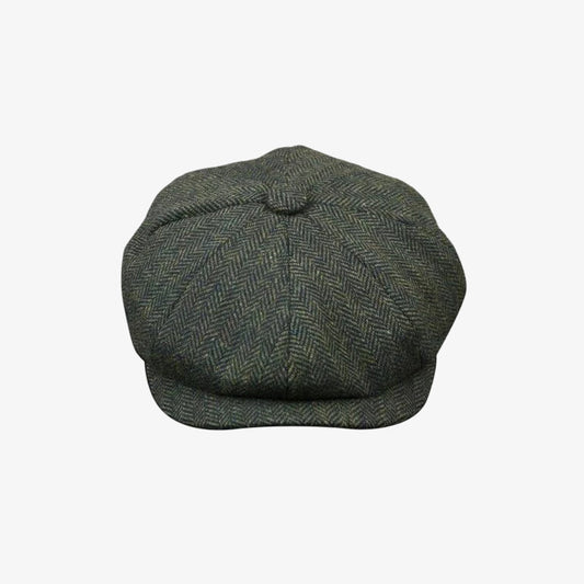 Olive Green Herringbone News Boy Polka Hat