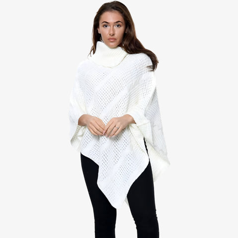 New Ladies 3 Button Knitted Cable Poncho Scarf Winter Jumper