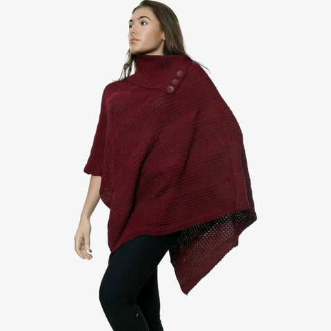 New Ladies 3 Button Knitted Cable Poncho Scarf Winter Jumper