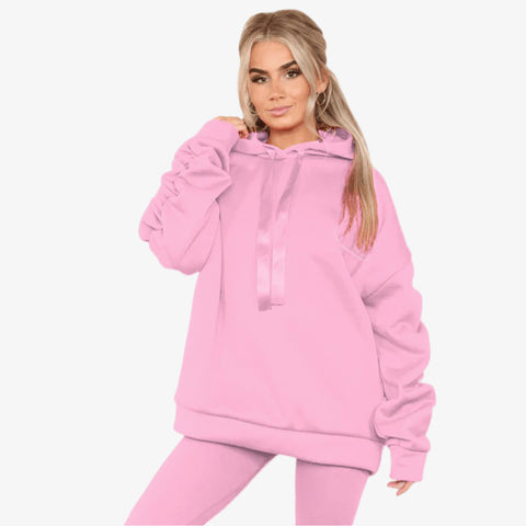 Ladies Ruched Sleeve Oversized Hoodie with Ribbon