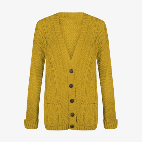 Women's Chunky Cable Knit Button-Up Cardigan