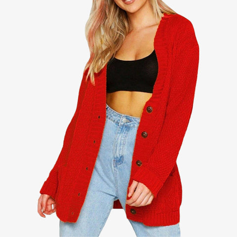 Women's Chunky Cable Knit Button-Up Cardigan