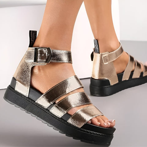Faux Leather Chunky Buckle Sandals – Stylish, Comfy & Adjustable