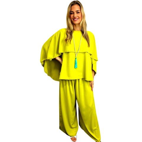 Cape Butterfly Top & Wide Leg Pants Co-ord Set Plus Size