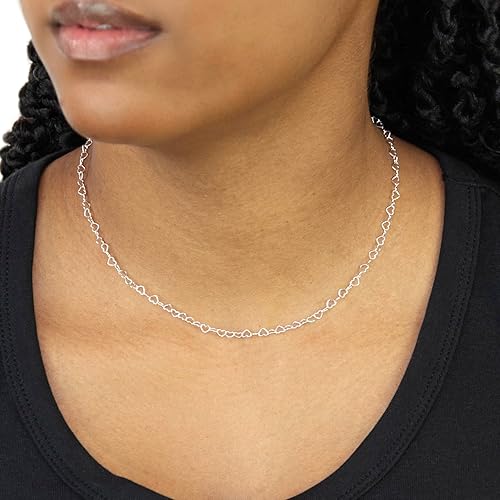 Open Heart Link Chain Silver Necklace  