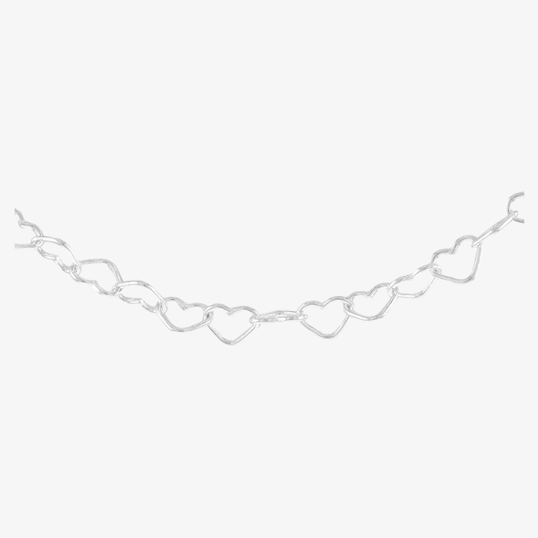 Open Heart Link Chain Silver Necklace
