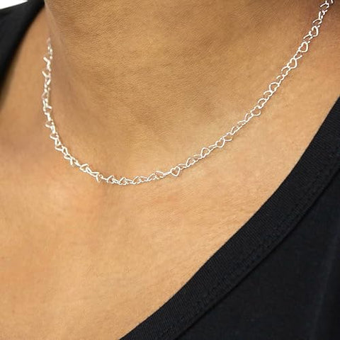 Open Heart Link Chain Women Silver Necklace