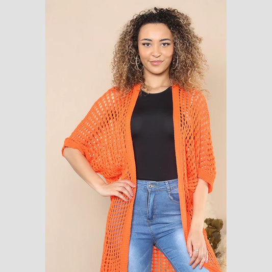 Sunset Orange Airy Knit Cardigan